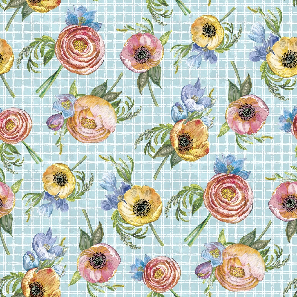 [W150-005-551] W150-005-551 / Floral Toss - Blue