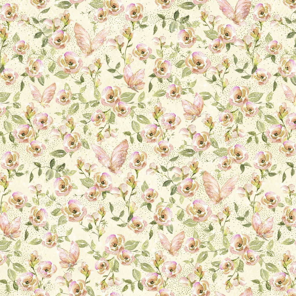 [W130-031-016] W130-031-016 / Flowers & Butterflies-Cream/Pink