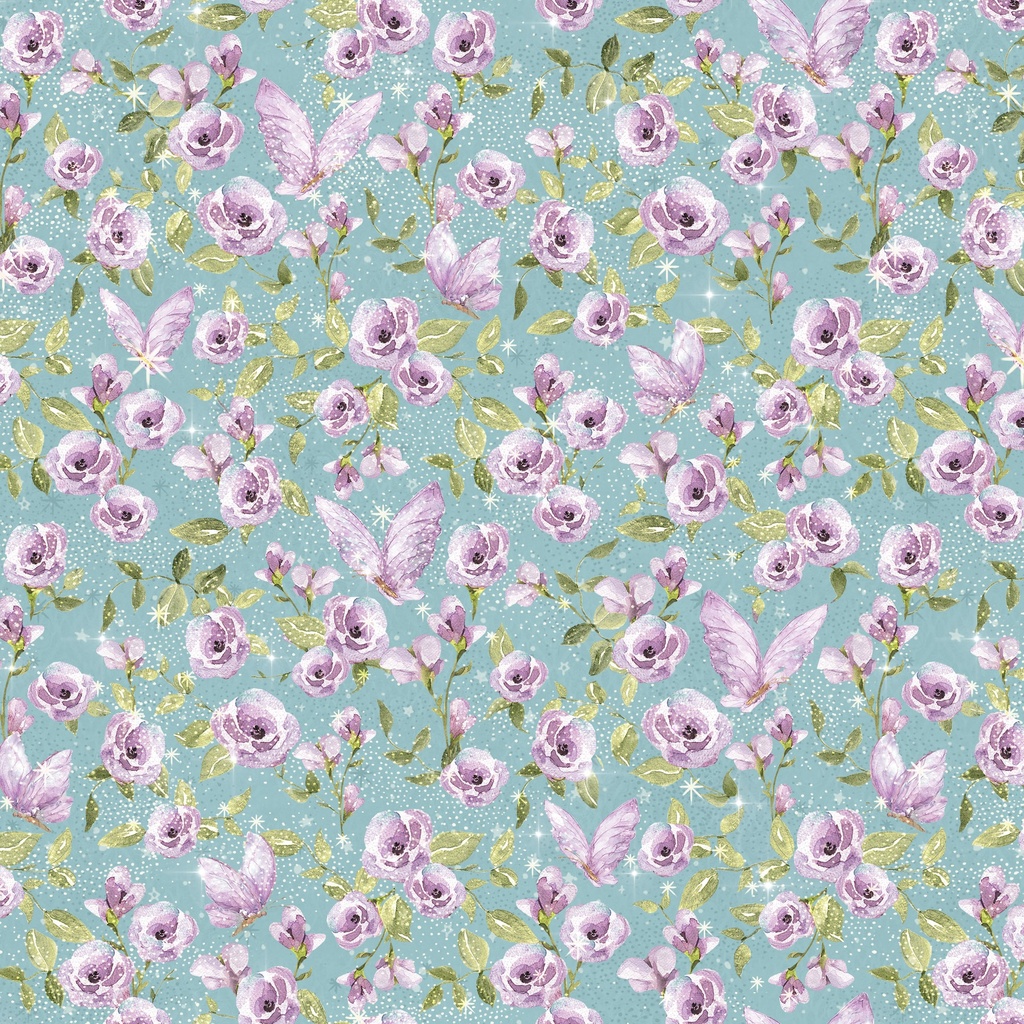[W130-031-946] W130-031-946 / Flowers & Butterflies-Teal/Purple