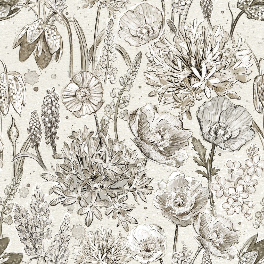 [W115-016-070] W115-016-070 / Packed Floral-Cream