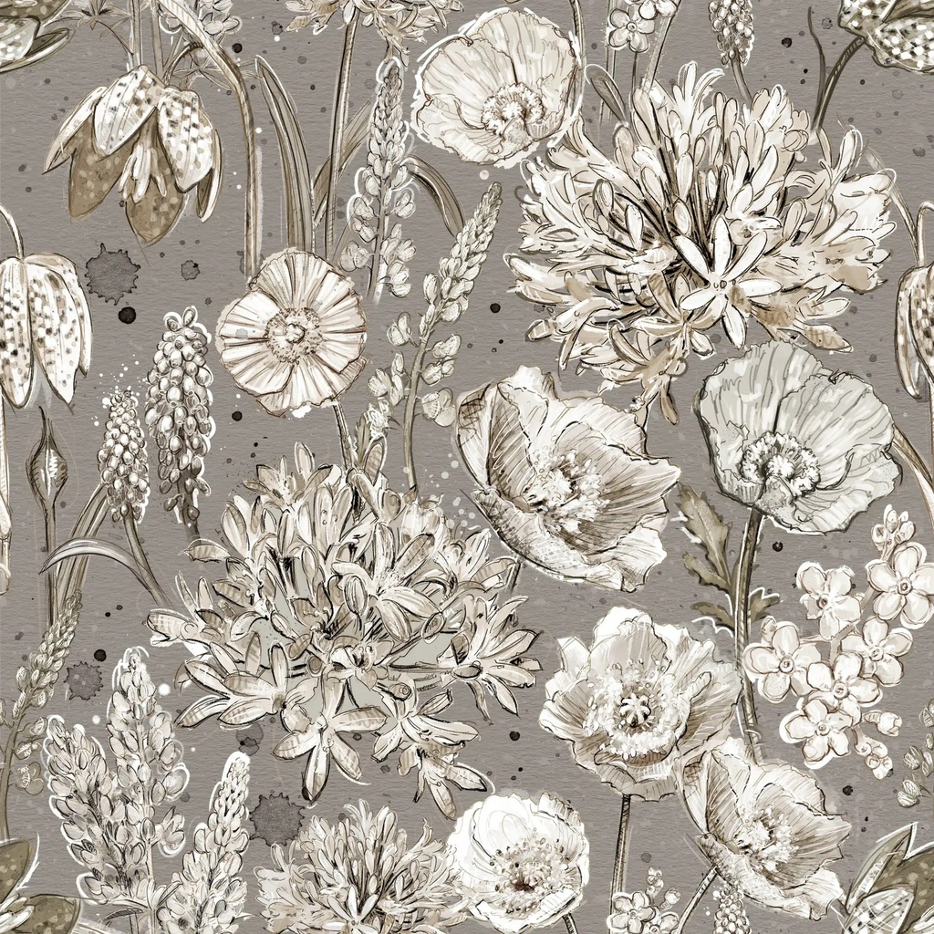 [W115-016-770] W115-016-770 / Packed Floral-Taupe