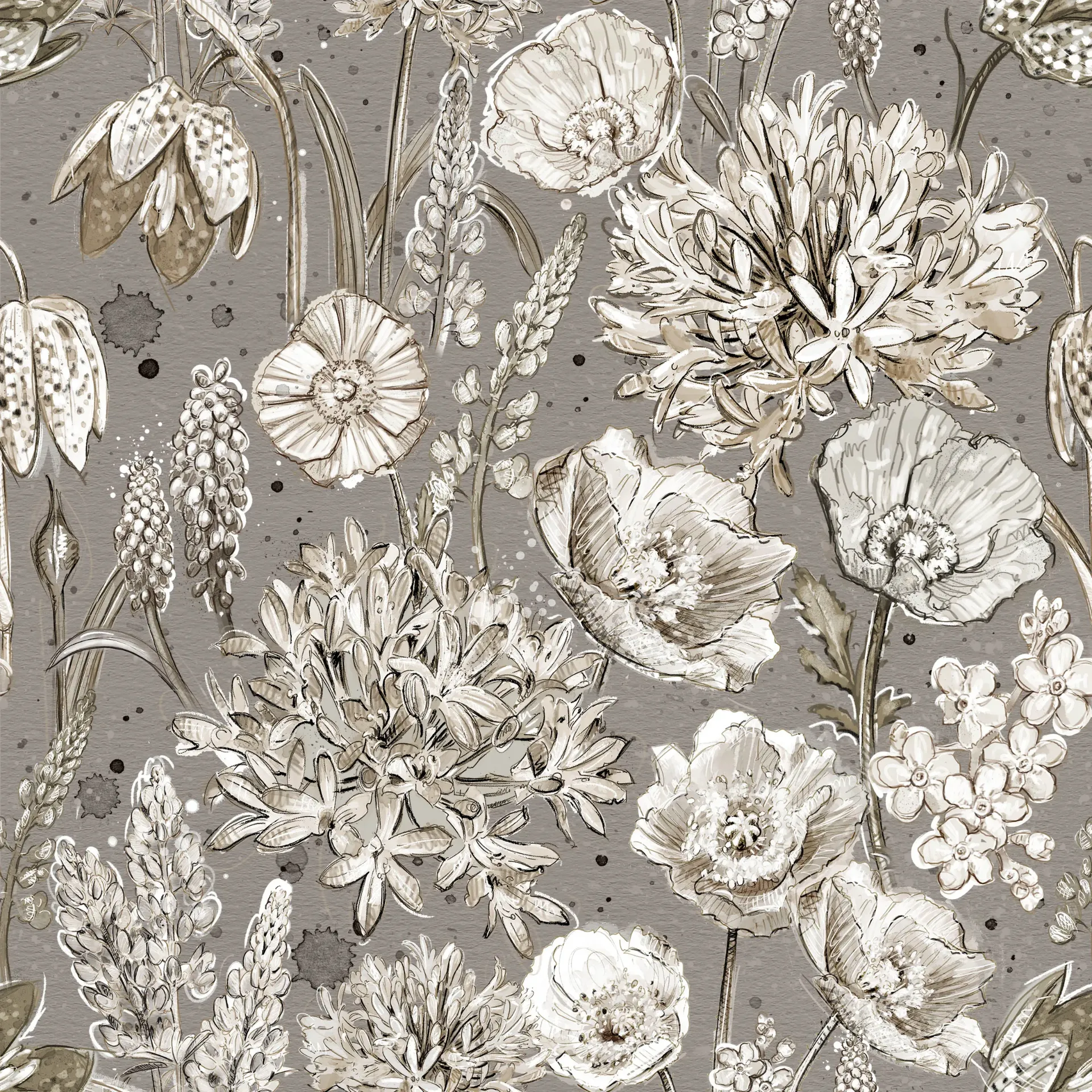 [W115-016-770] W115-016-770 / Packed Floral-Taupe