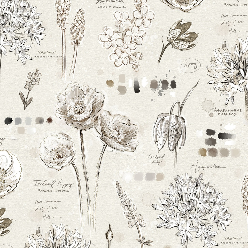 [W115-017-007] W115-017-007 / Floral Journal-Cream