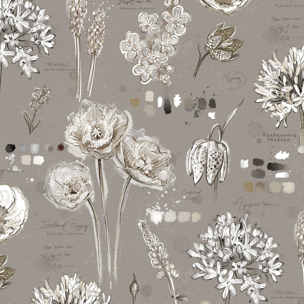 [W115-017-707] W115-017-707 / Floral Journal-Taupe