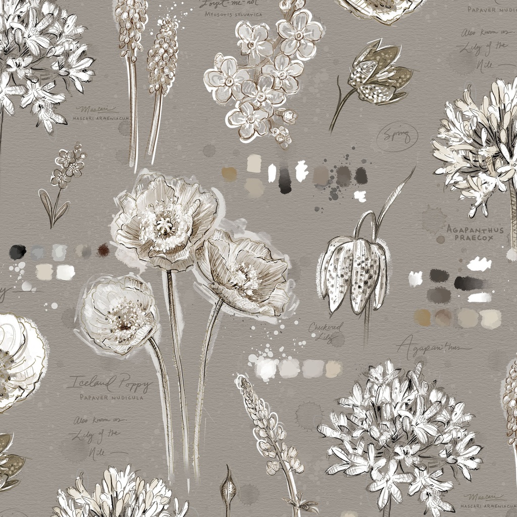 [W115-017-707] W115-017-707 / Floral Journal-Taupe