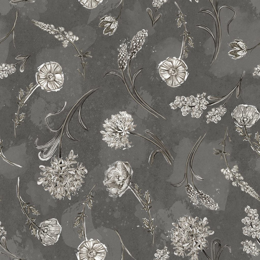W115-018-707 / Tossed Floral-Gray