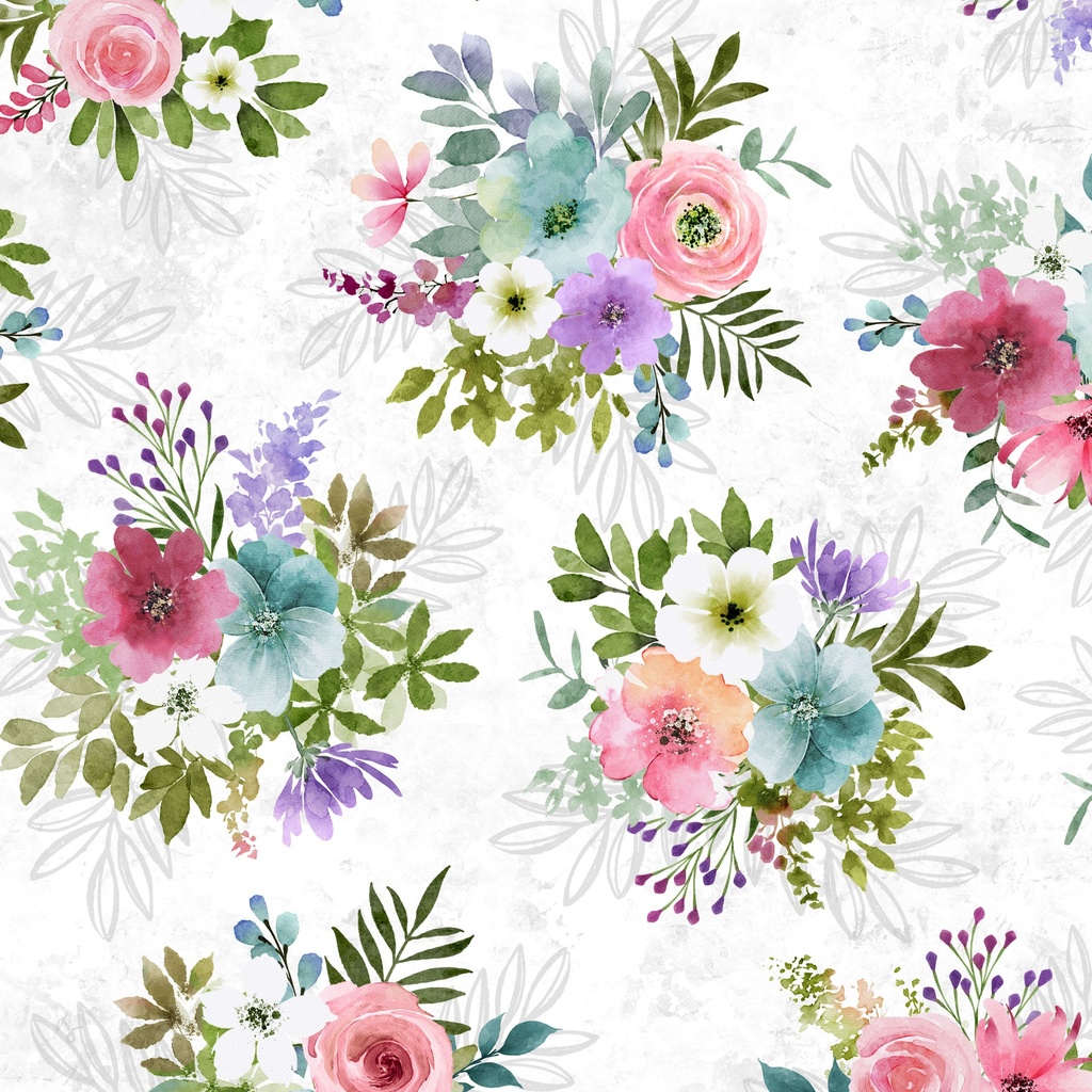 [W110-016-096] W110-016-096 / Bouquets-White