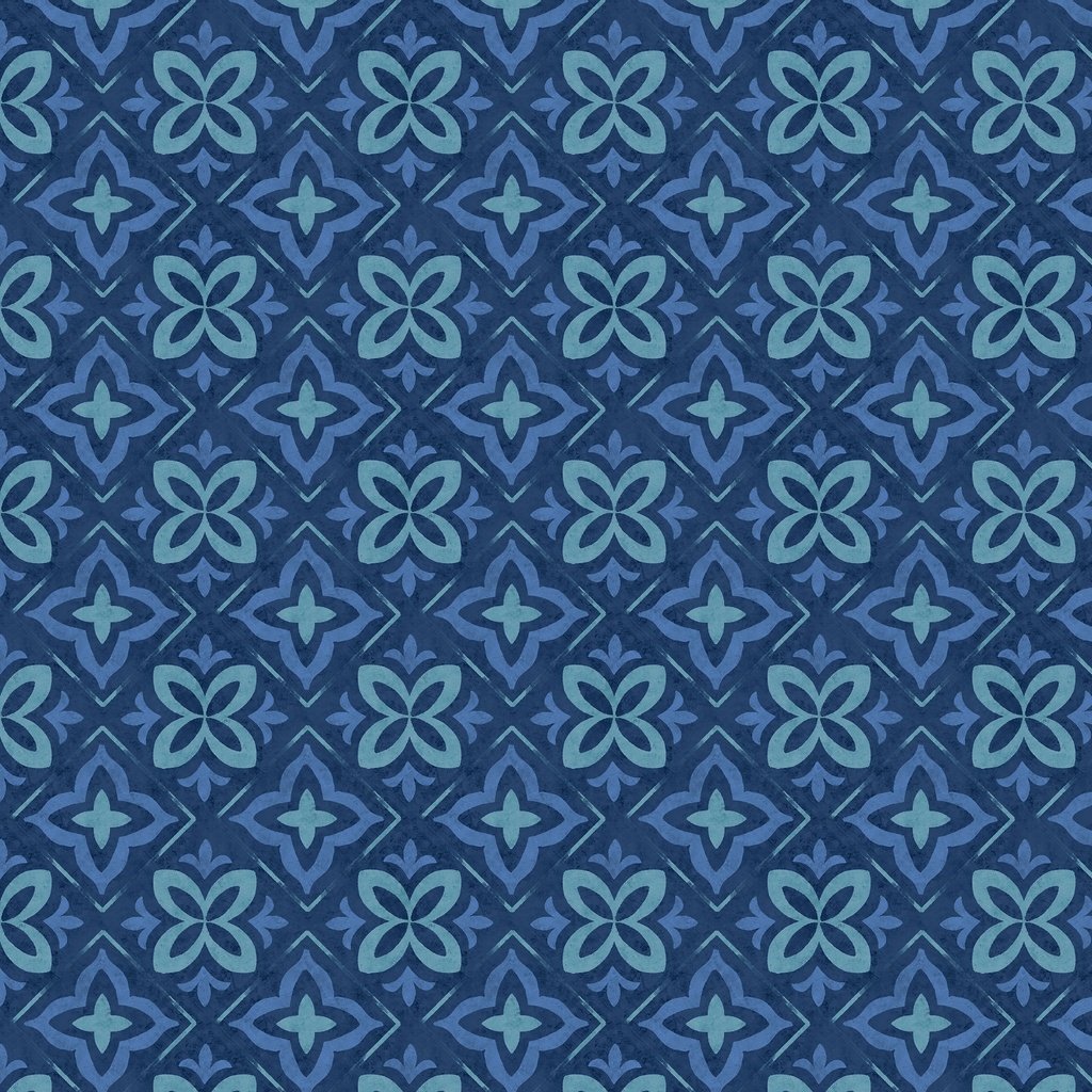 [W110-021-595] W110-021-595 / Floral Tile-Navy