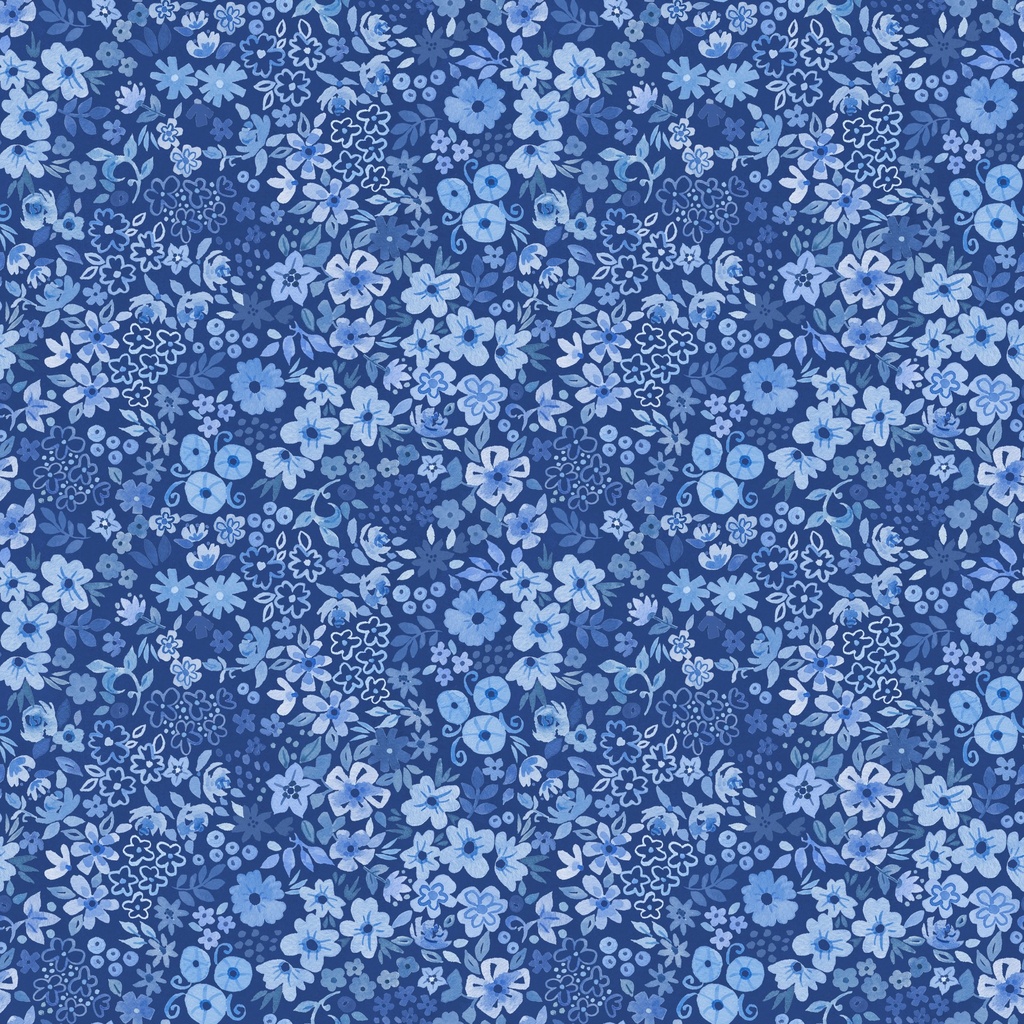 [W160-005-550] W160-005-550 / Floral Field-Indigo
