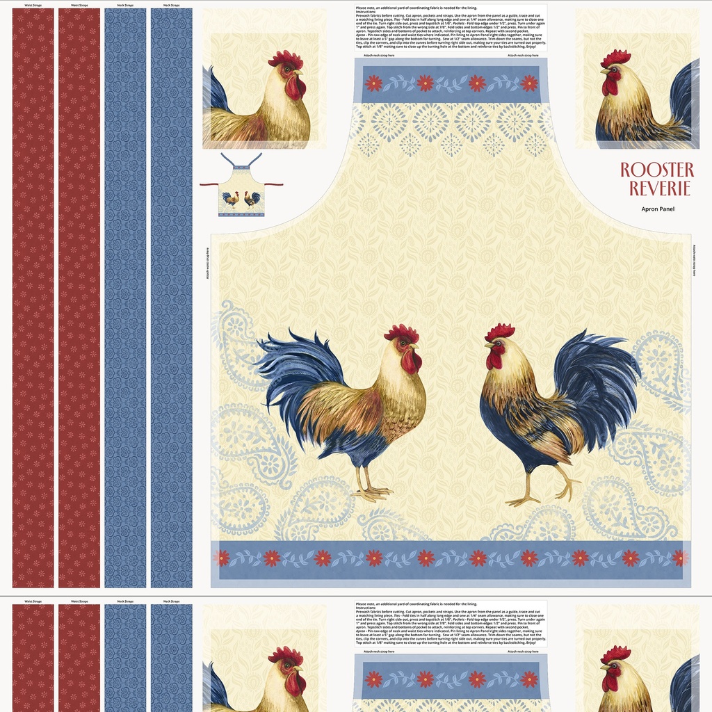 [W105-040-053] W105-040-053 / Rooster Reverie Apron Panel-Multi
