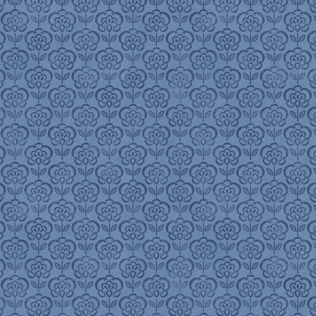 [W105-047-555] W105-047-555 / Floral Stamp-Blue