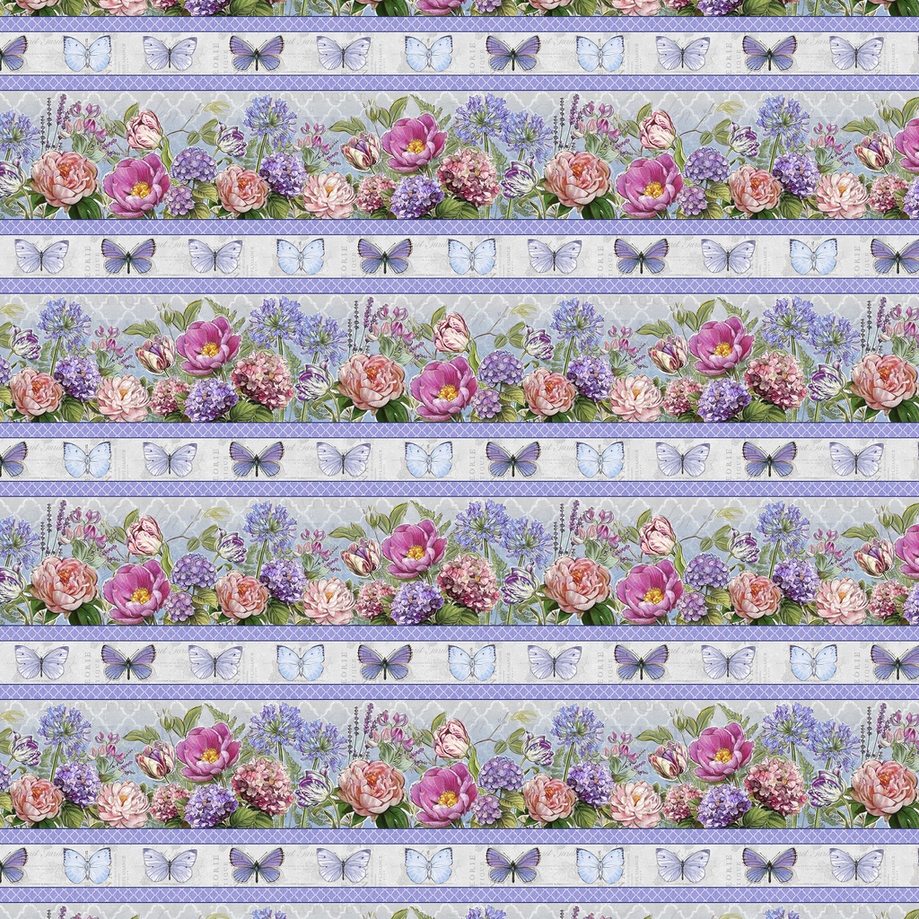 [W115-027-965] W115-027-965 / Meadowbrook Mist Border Stripe - Multi
