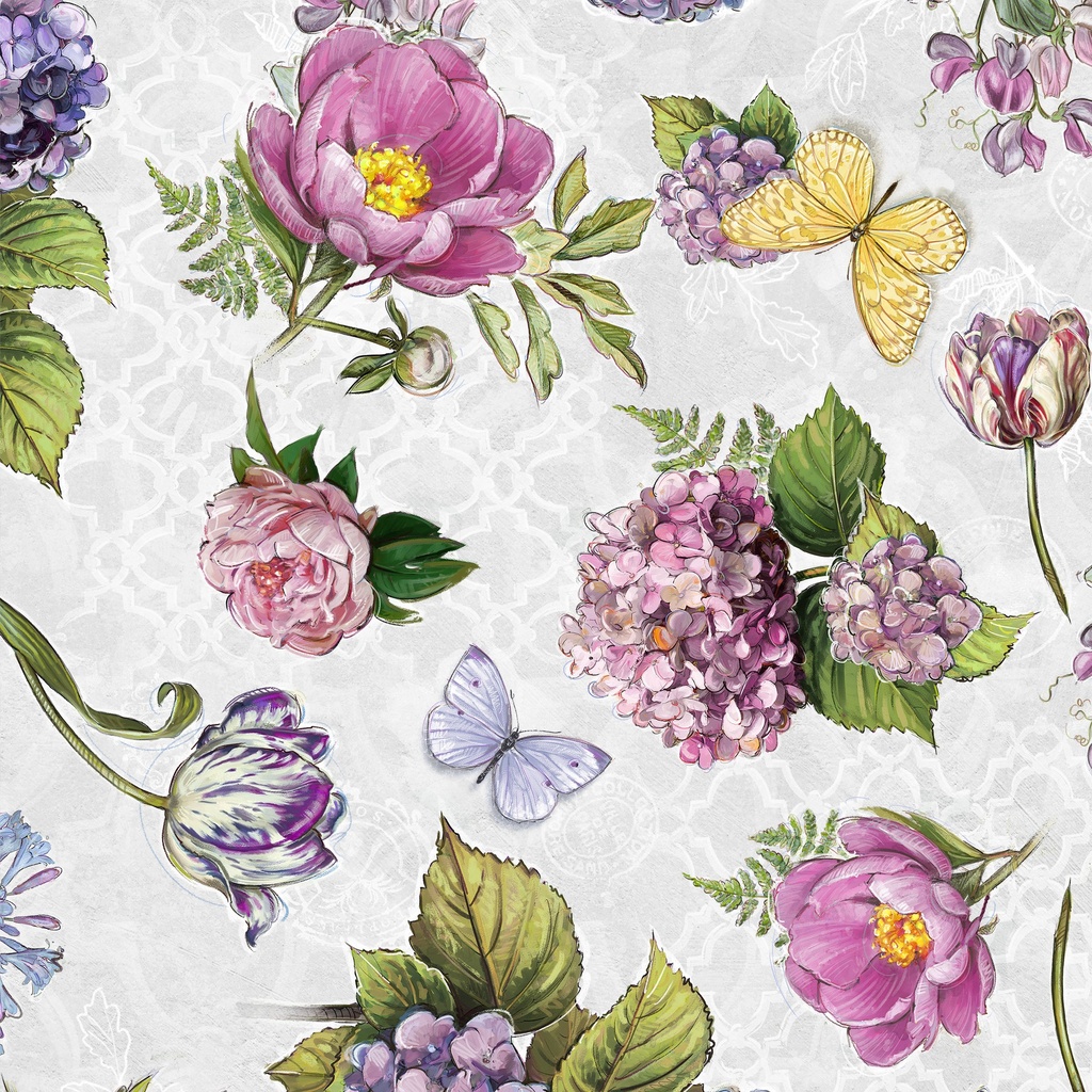 [W115-029-958] W115-029-958 / Large Floral - Light Gray