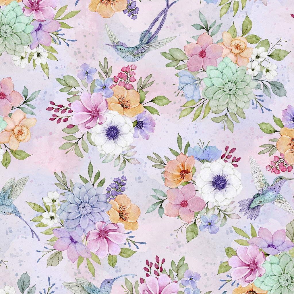 [W110-026-664] W110-026-664 / Florals & Hummingbirds - Purple