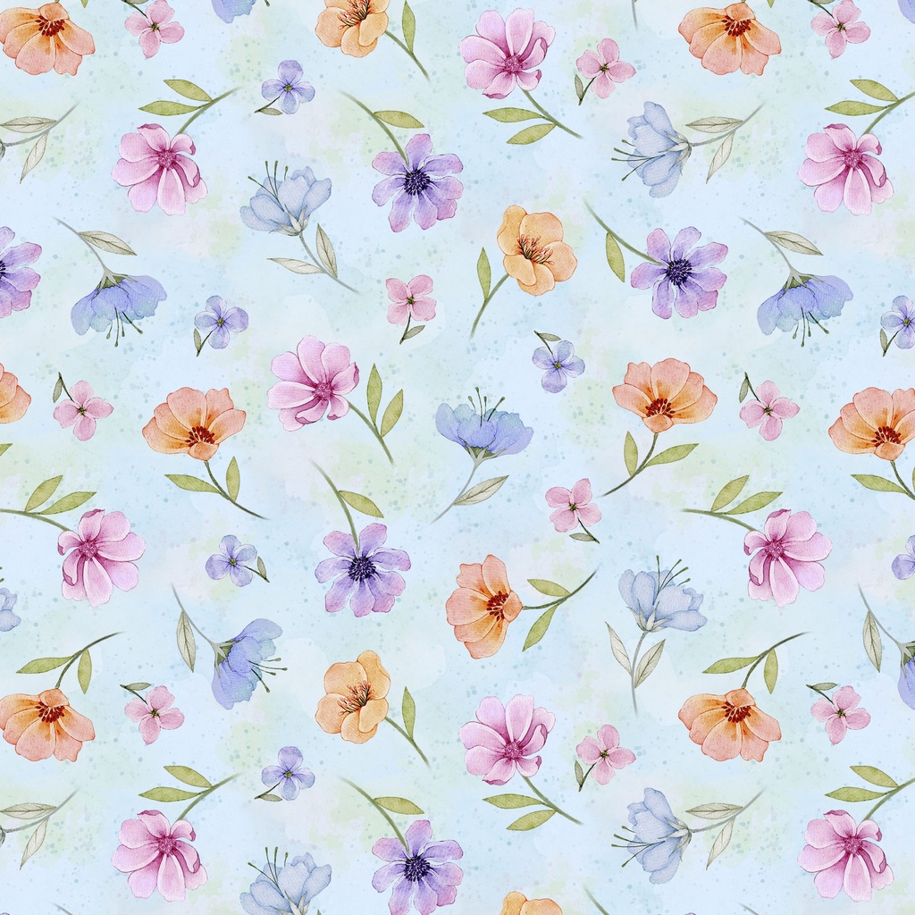 [W110-027-767] W110-027-767 / Floral Toss - Blue