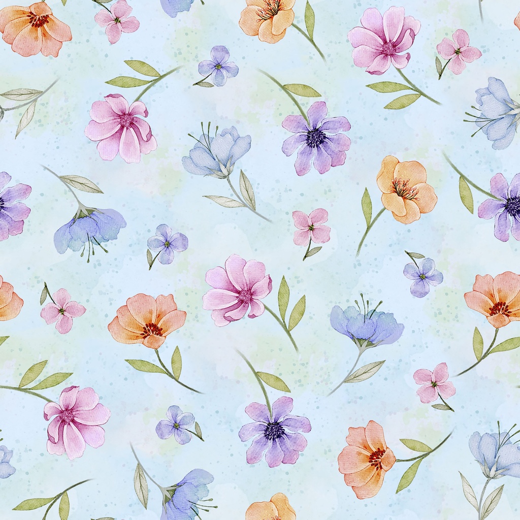 [W110-027-767] W110-027-767 / Floral Toss - Blue