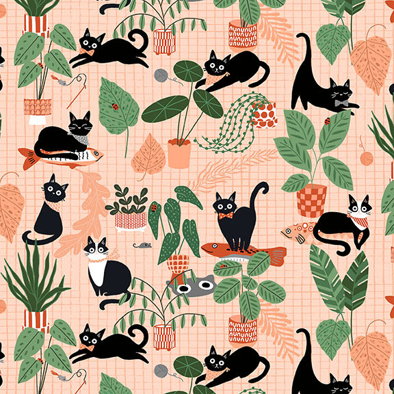 T105-001-489 / Kitties in the Conservatory - Coral