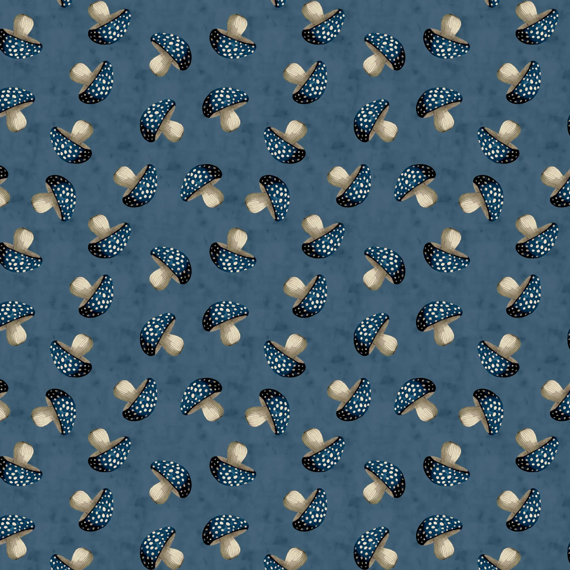 [W150-017-771] W150-017-771 / Small Mushrooms - Denim