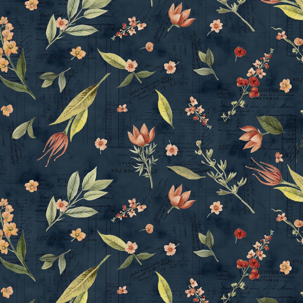 [W150-018-758] W150-018-758 / Floral Toss - Navy