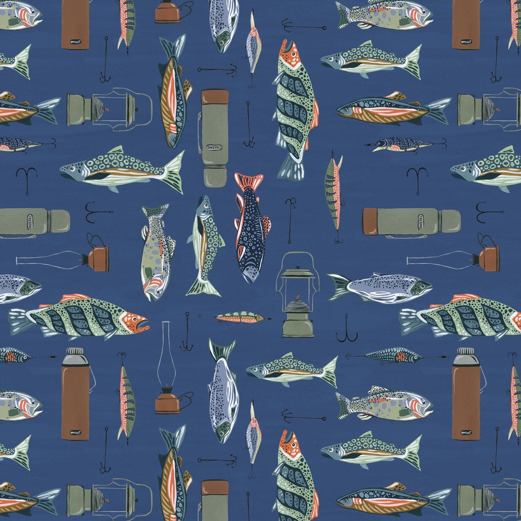 [W180-004-784] W180-004-784 / Fish on Grid - Blue