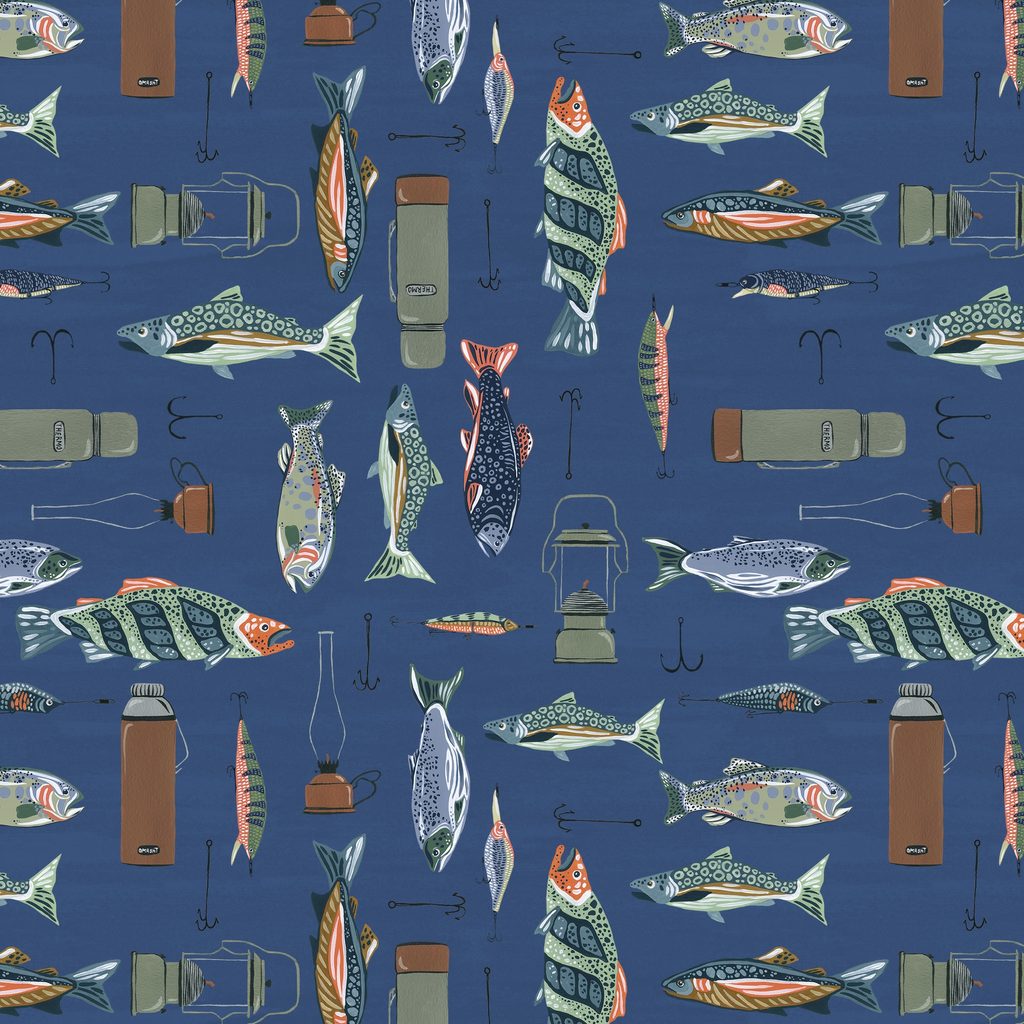 [W180-004-784] W180-004-784 / Fish on Grid - Blue