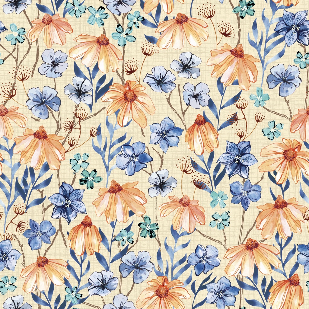 T130-001-173 / Packed Floral - Cream