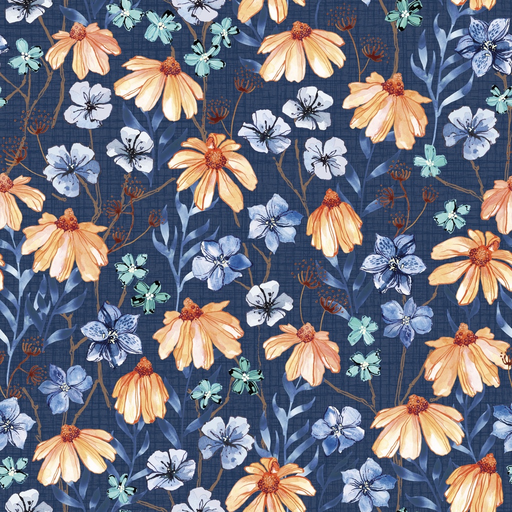 [T130-001-773] T130-001-773 / Packed Floral - Blue