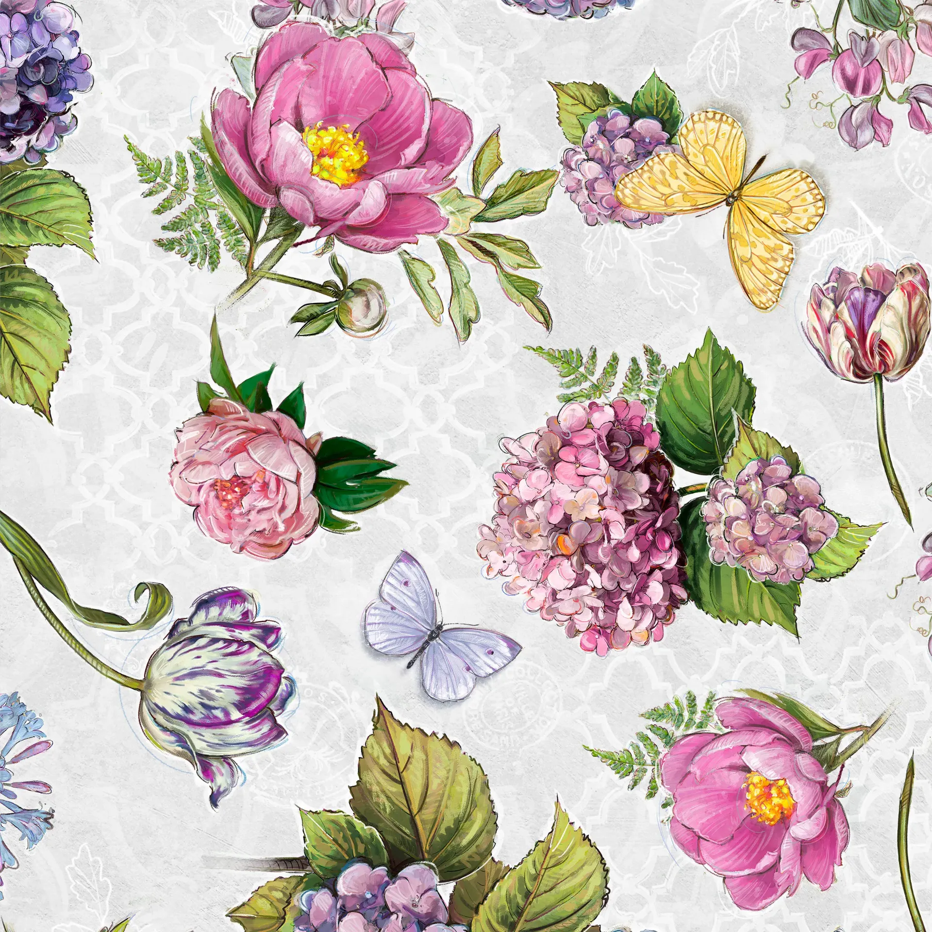 [WB-W115-029-958] WB-W115-029-958 / Large Floral - Light Gray