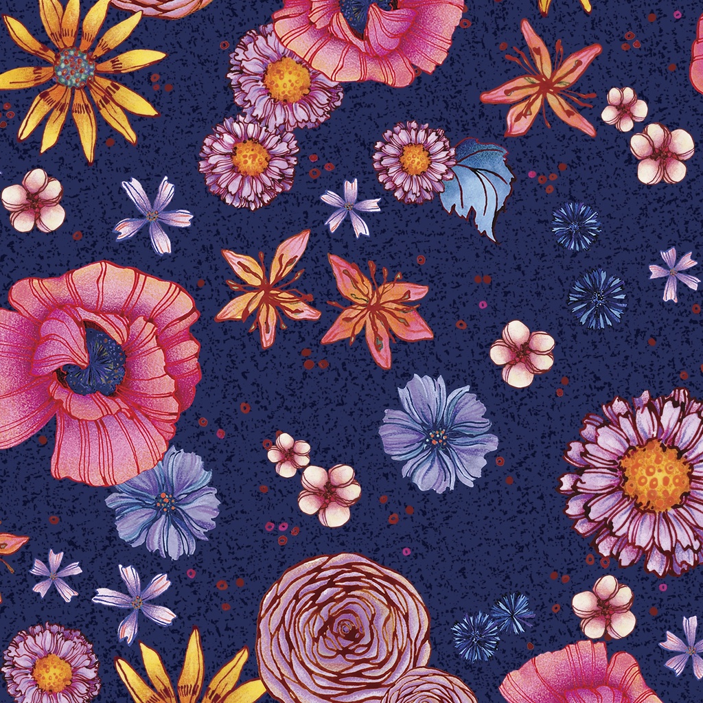 [T130-008-756] T130-008-756 / Large Floral - Navy