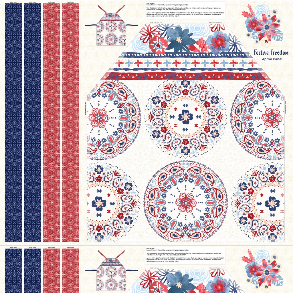 [W170-001-157] W170-001-157 / Festive Freedom Apron Panel - Multi, Printed on Canvas