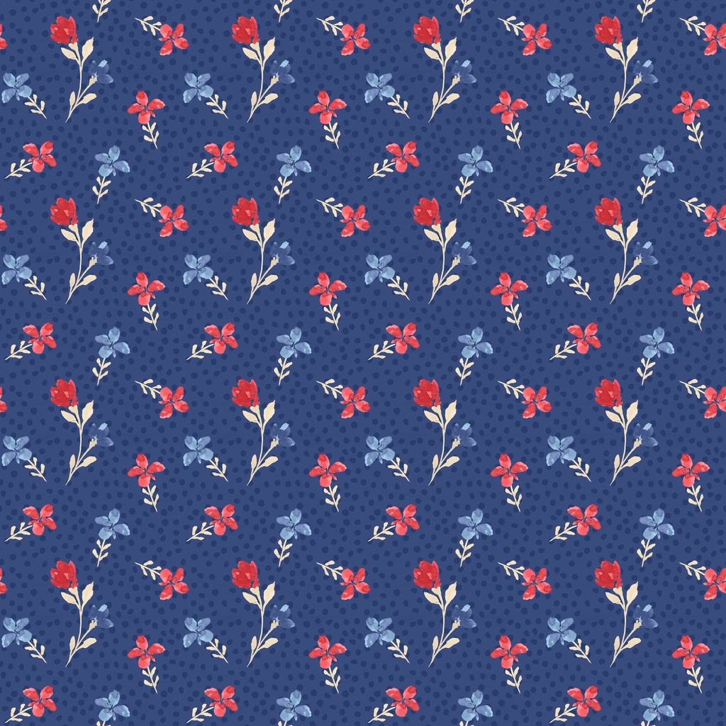 [W170-006-757] W170-006-757 / Small Floral - Dk Blue