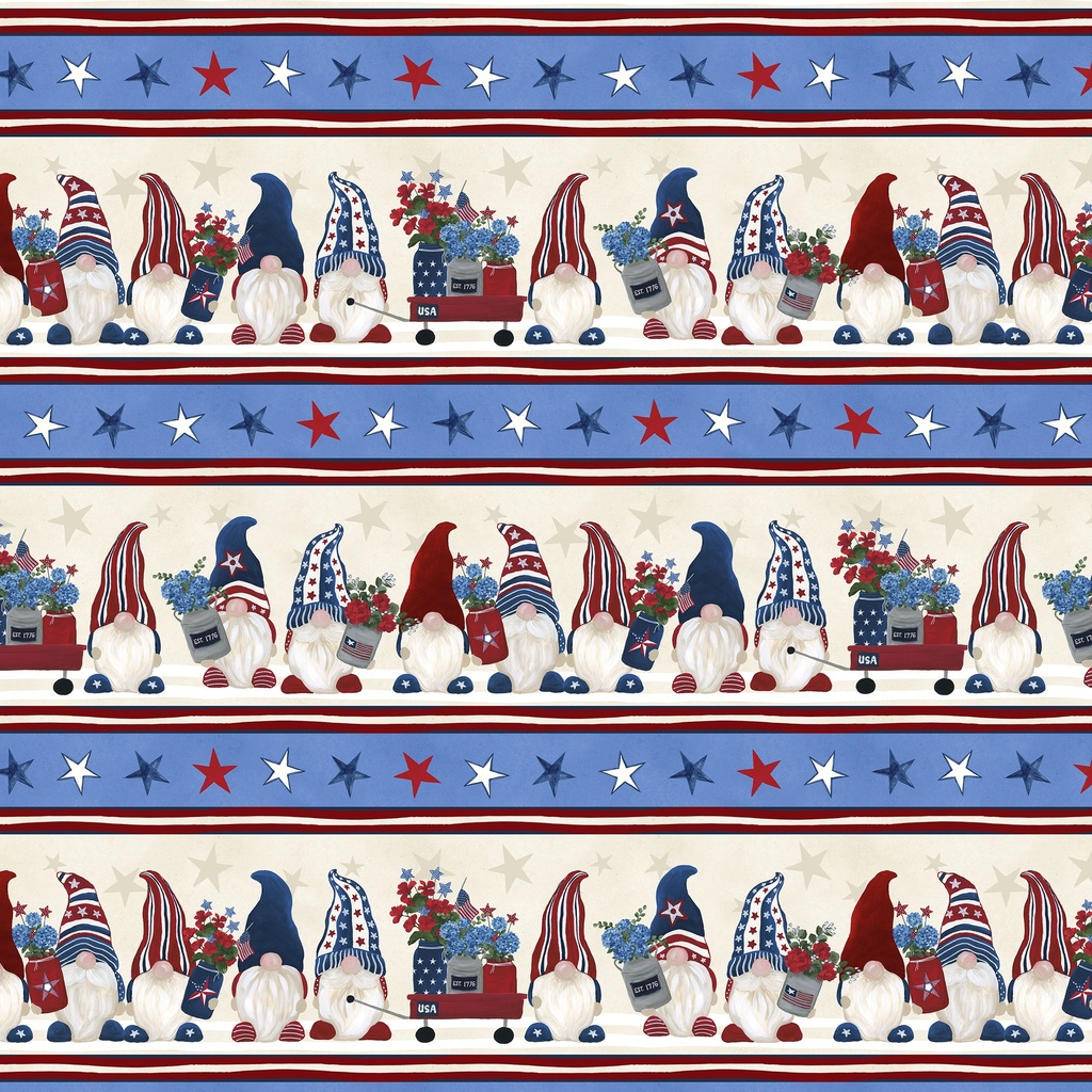 [W180-013-175] W180-013-175 / Red, White, & Gnome Border Stripe - Multi