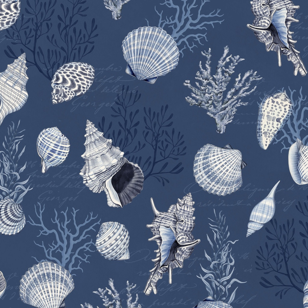 [W100-036-779] W100-036-779 / Shells & Coral - Dark Blue