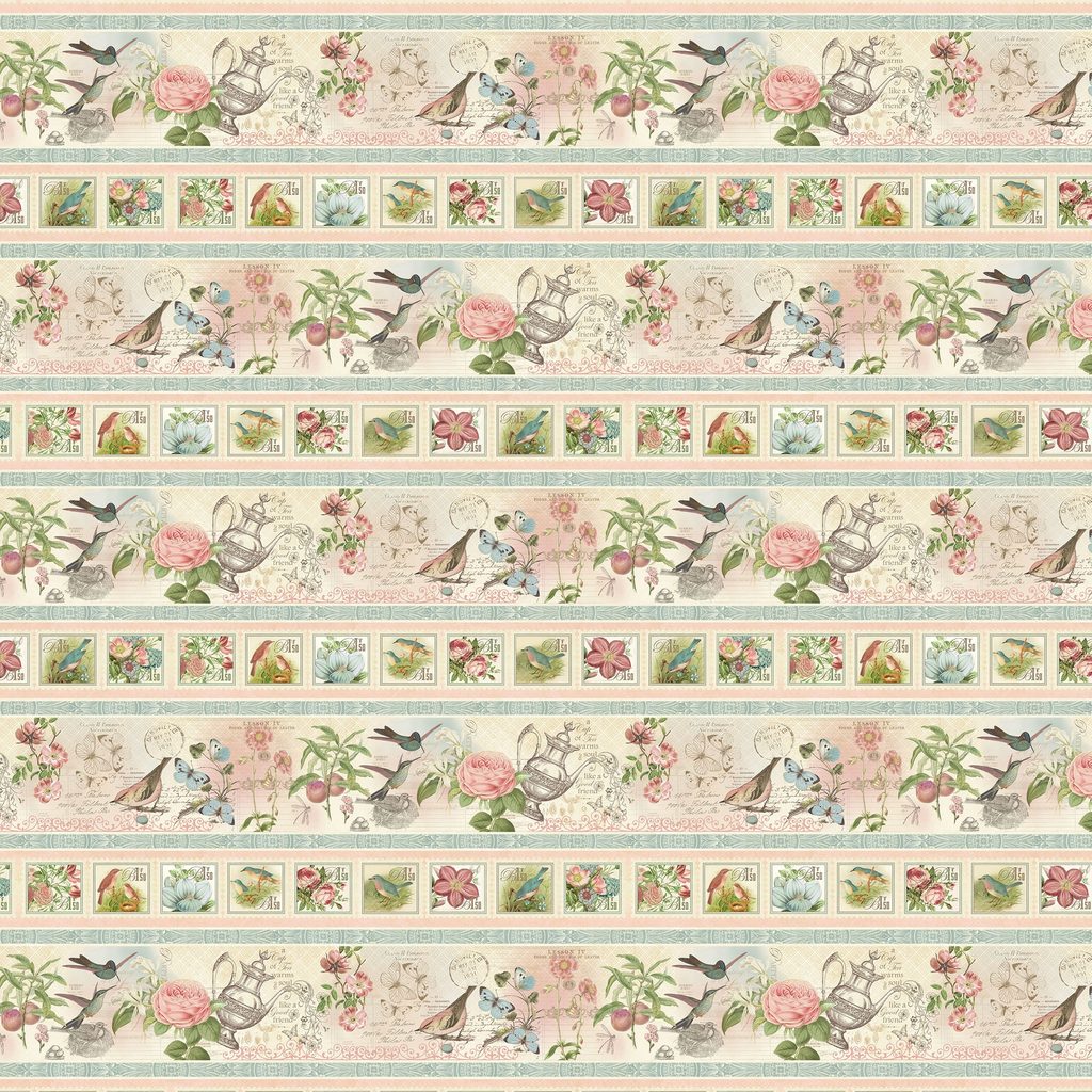 W130-045-175 / Botanical Tea Border Stripe - Multi