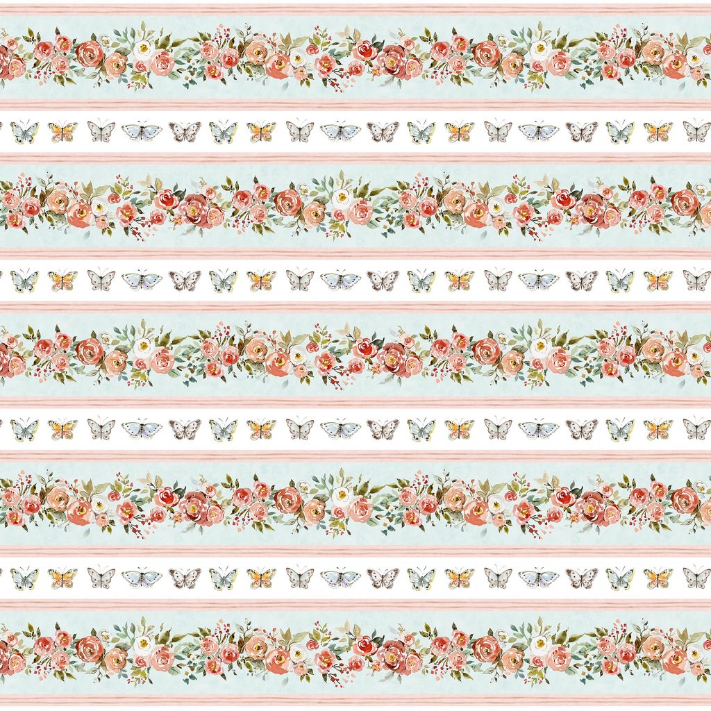 W105-050-571 / Nottingham Rose Border Stripe - Multi