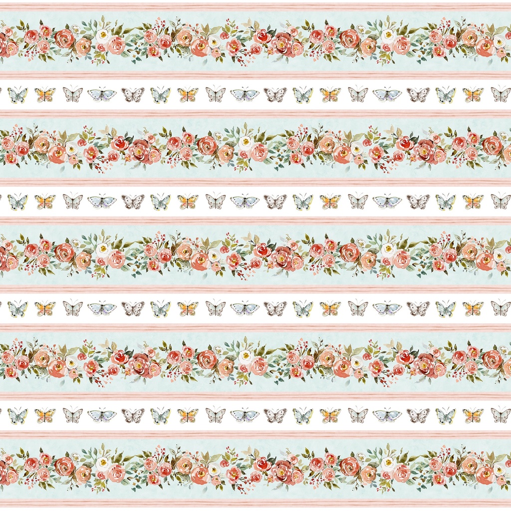 [W105-050-571] W105-050-571 / Nottingham Rose Border Stripe - Multi