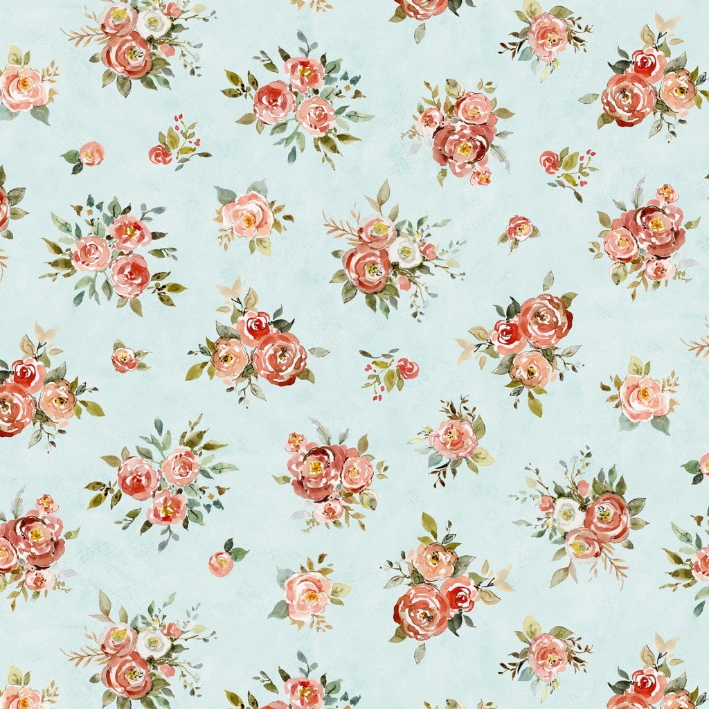 [W105-054-758] W105-054-758 / Bouquets - Teal