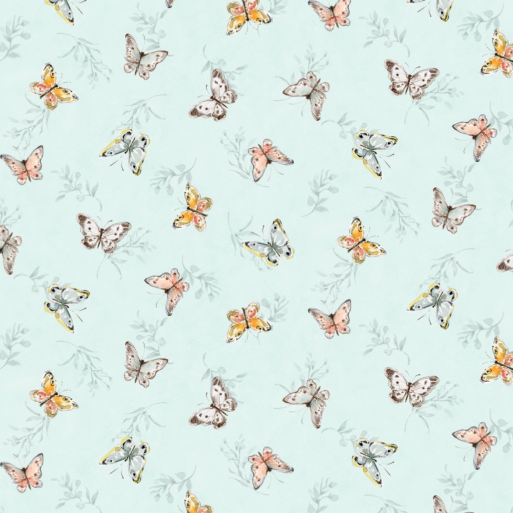 [W105-055-747] W105-055-747 / Butterflies - Teal
