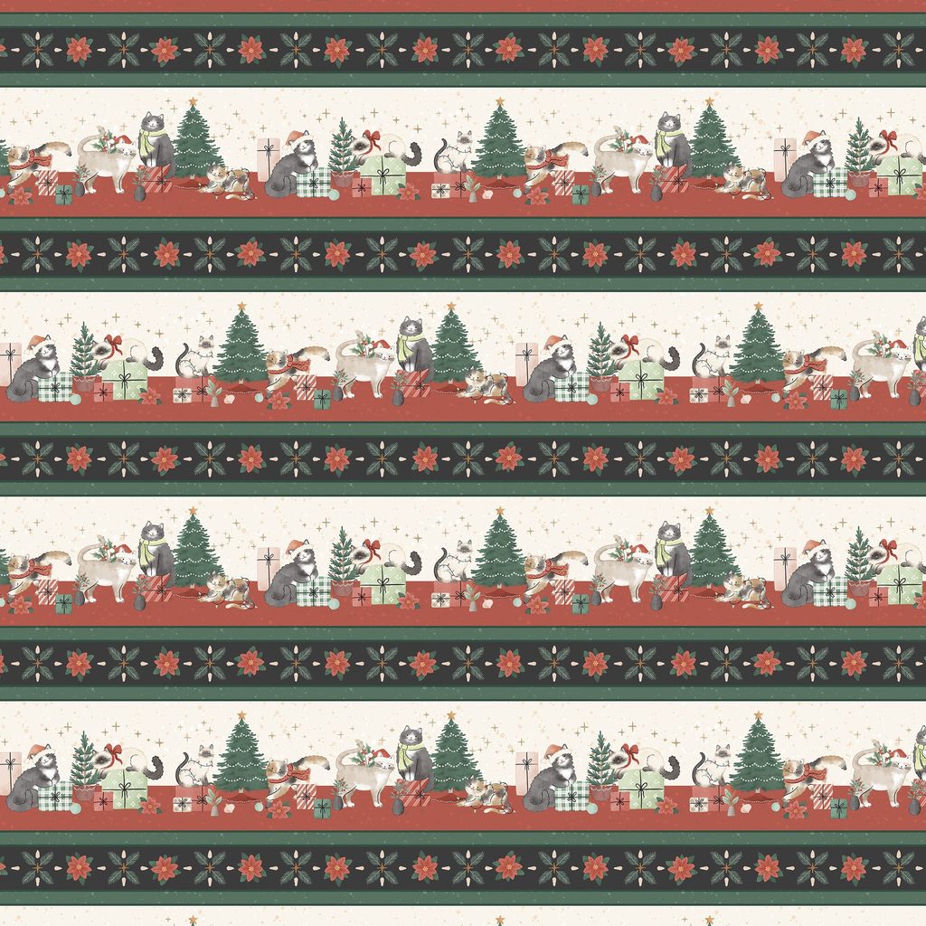 W185-003-195 / Meowy & Bright Border Stripe - Multi