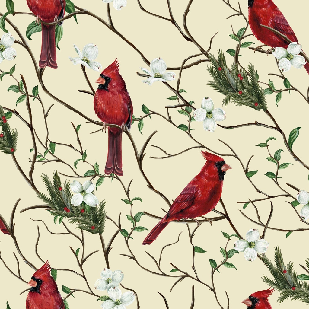 [W195-003-151] W195-003-151 / Cardinals on Branches - Cream