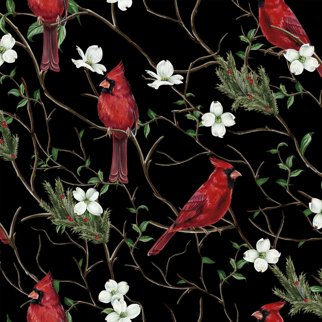 [W195-003-951] W195-003-951 / Cardinals on Branches - Black