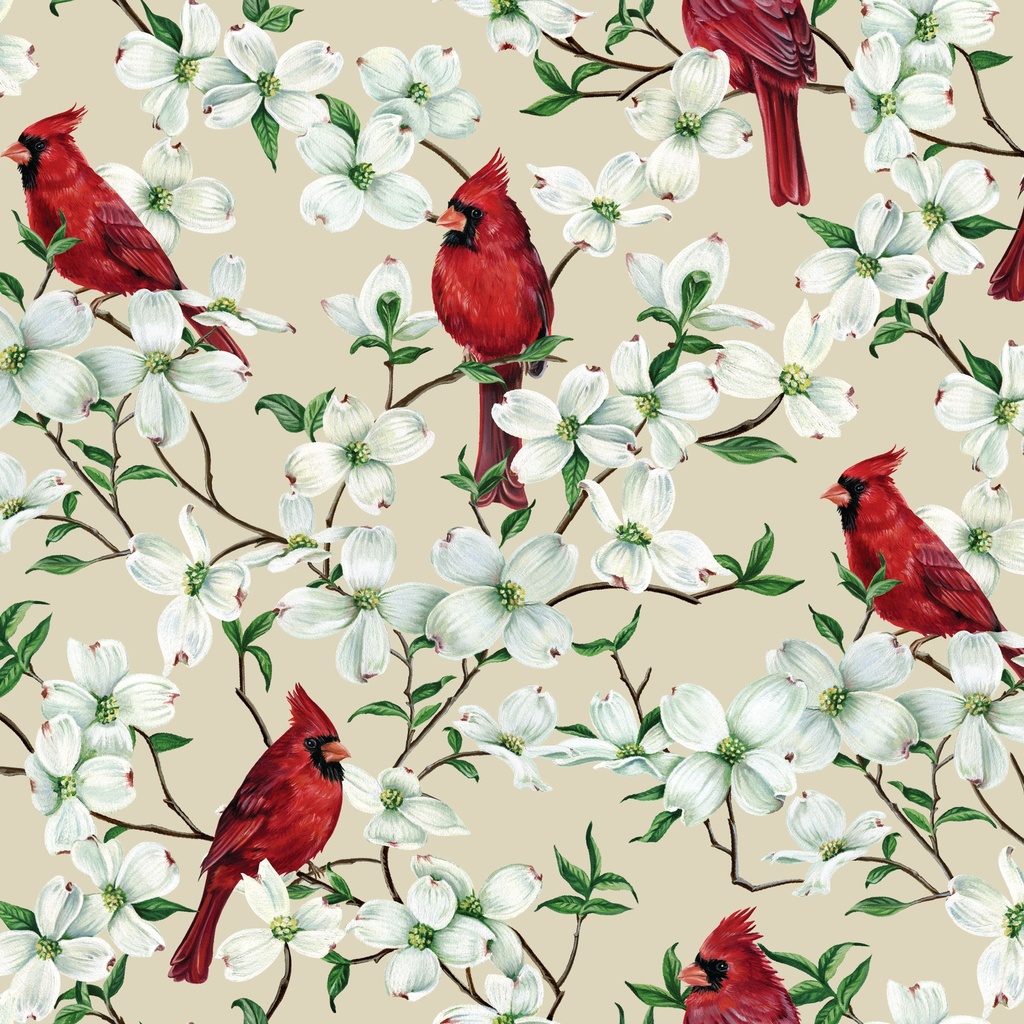 [W195-004-215] W195-004-215 / Cardinals & Dogwood - Tan