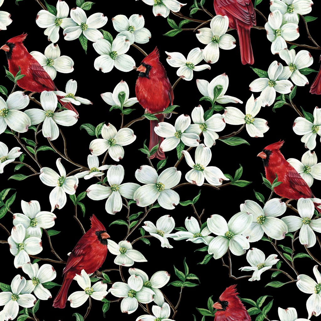 [W195-004-915] W195-004-915 / Cardinals & Dogwood - Black