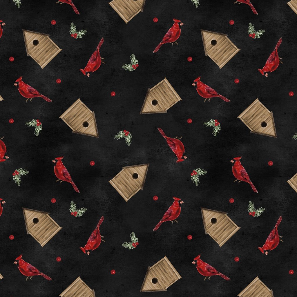 [W195-006-952] W195-006-952 / Cardinals & Birdhouses - Black