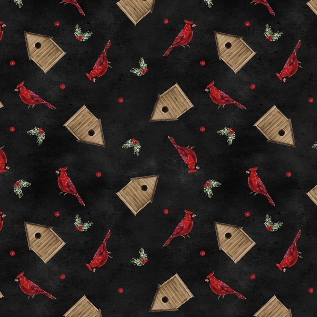 [W195-006-952] W195-006-952 / Cardinals & Birdhouses - Black