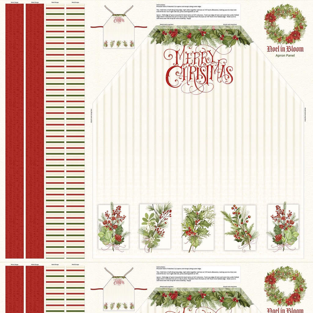 [W100-044-158] W100-044-158 / Noel in Bloom Apron Panel - Multi, Printed on Canvas