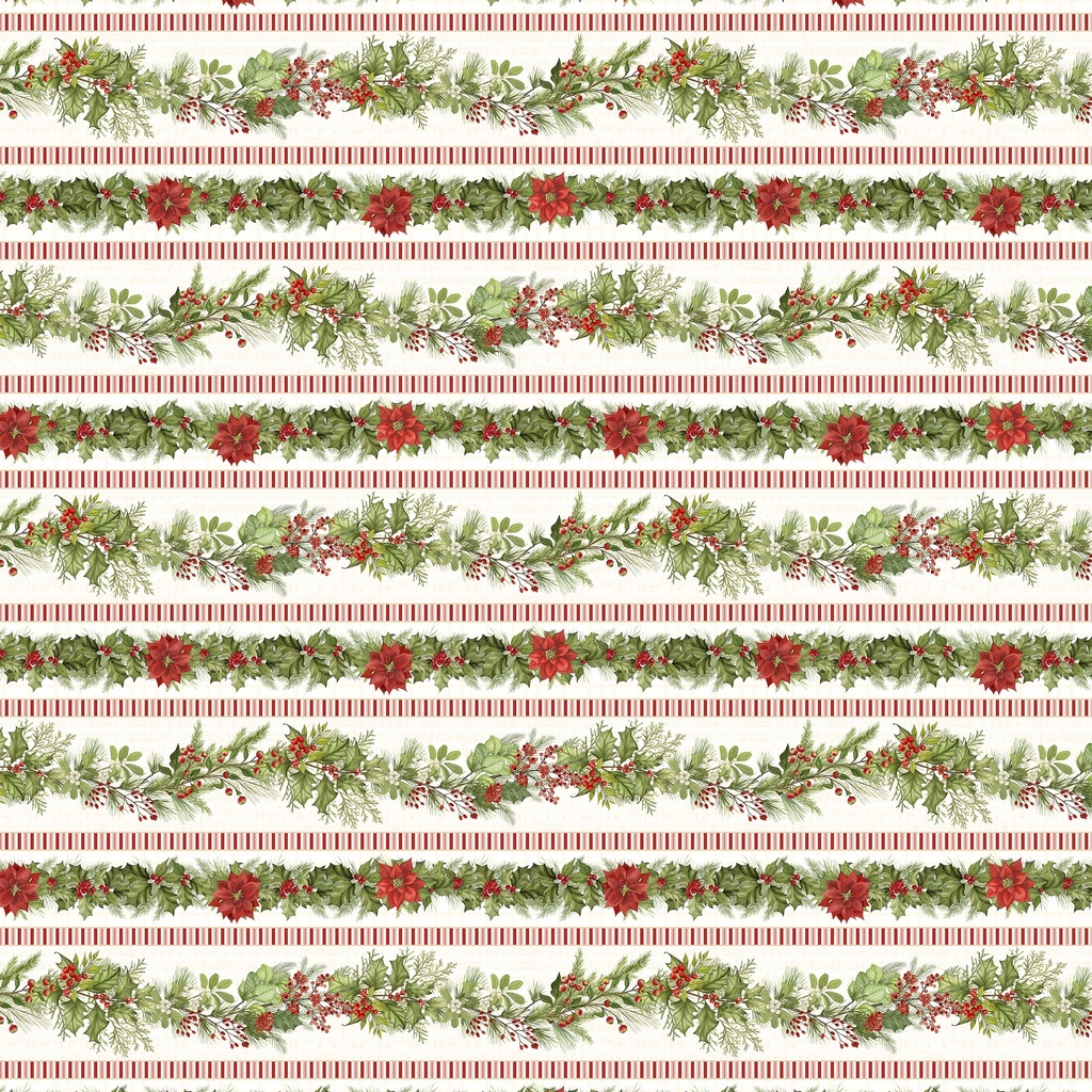 [W100-046-185] W100-046-185 / Noel in Bloom Border Stripe - Multi