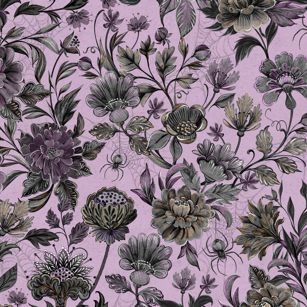 [W100-059-696] W100-059-696 / Flowers & Spiders - Purple