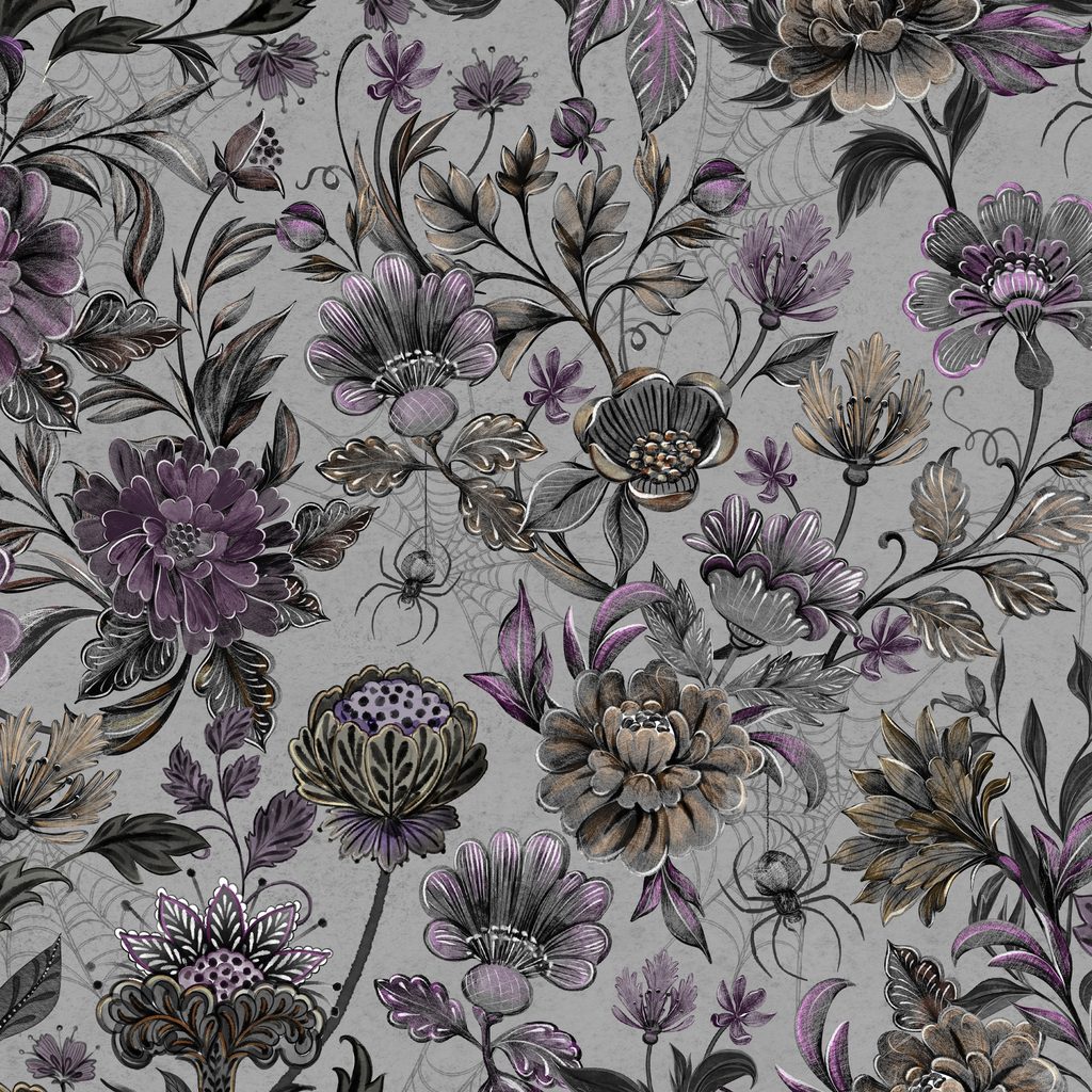 W100-059-996 / Flowers & Spiders - Gray