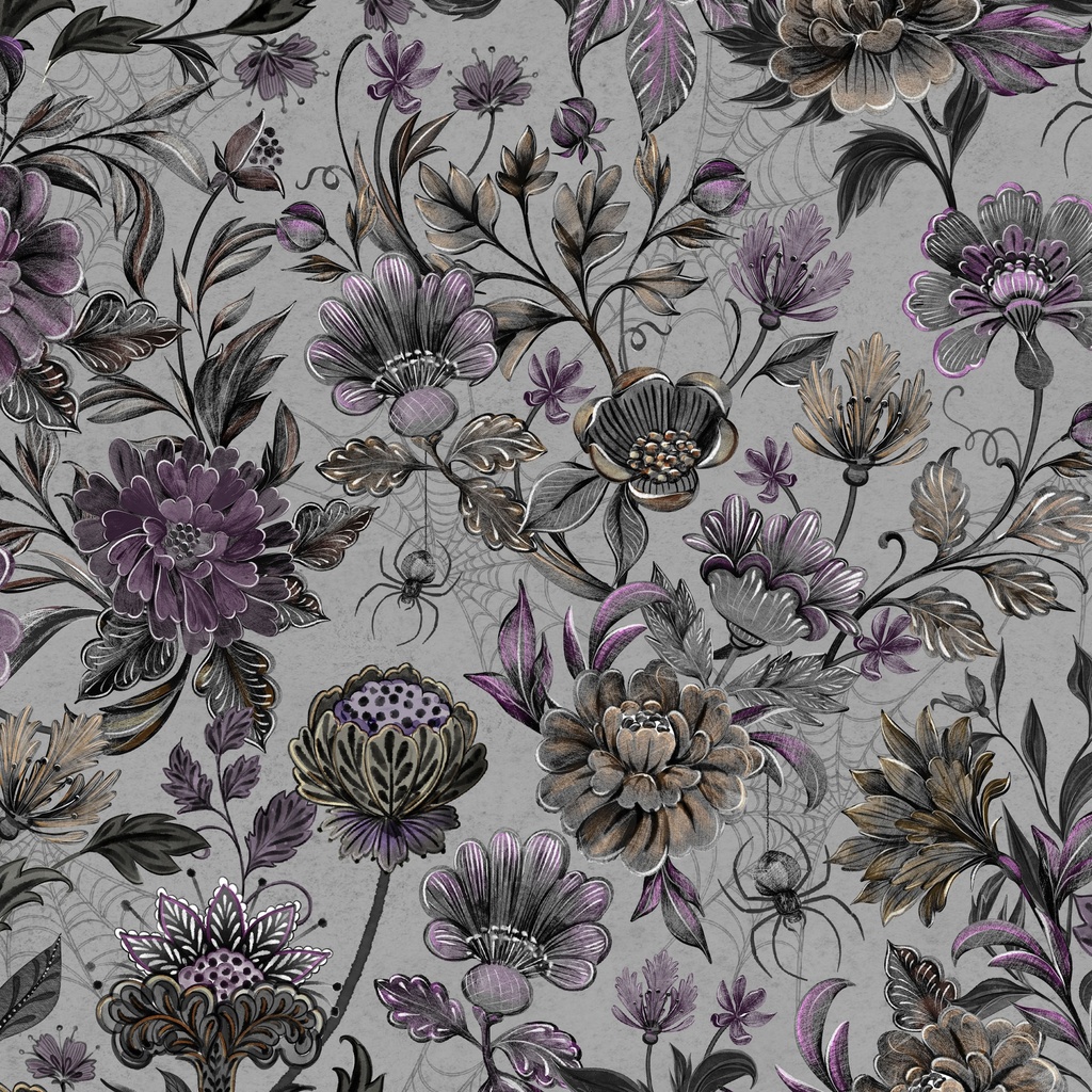 [W100-059-996] W100-059-996 / Flowers & Spiders - Gray